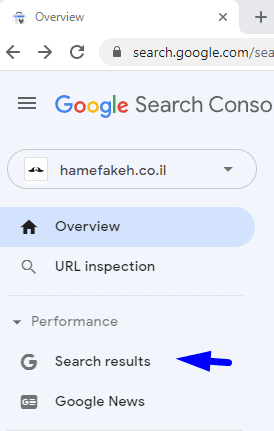 צילום מסך Search Results - ביצועים ב- GSC